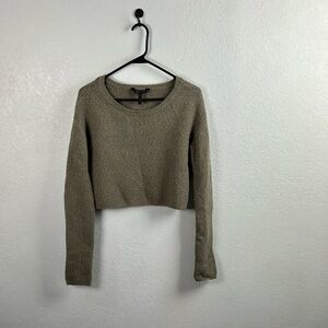 BCBG Max Azria Women’s Cropped Knit Sweater Tan Crew Neck Cozy Sz M Comfy Chic
